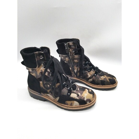 Me Too Womens Cliff Camo Leather Fur Lace Up Combat Boots Size 7.5 M - Picture 1 of 6